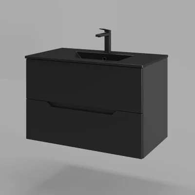 Тумба подвесная ORANGE Лайн с раковиной, черный матовый Li-80Tub+BLRA