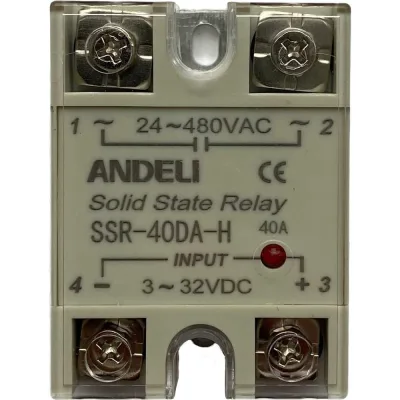 Твердотельное реле SSR-40DA-H ANDELI 40A Управляющее напряжение 3-32V DC нагрузка 24-480V AC артикул ADL09-254