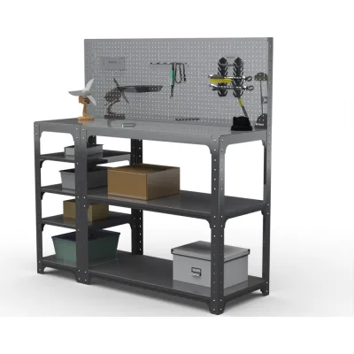 Стол-верстак ООО Металекс Metalex KIT 950х1400х600 мм, с боковыми полками, перфопанелью и комплектом аксессуаров, серый 205034