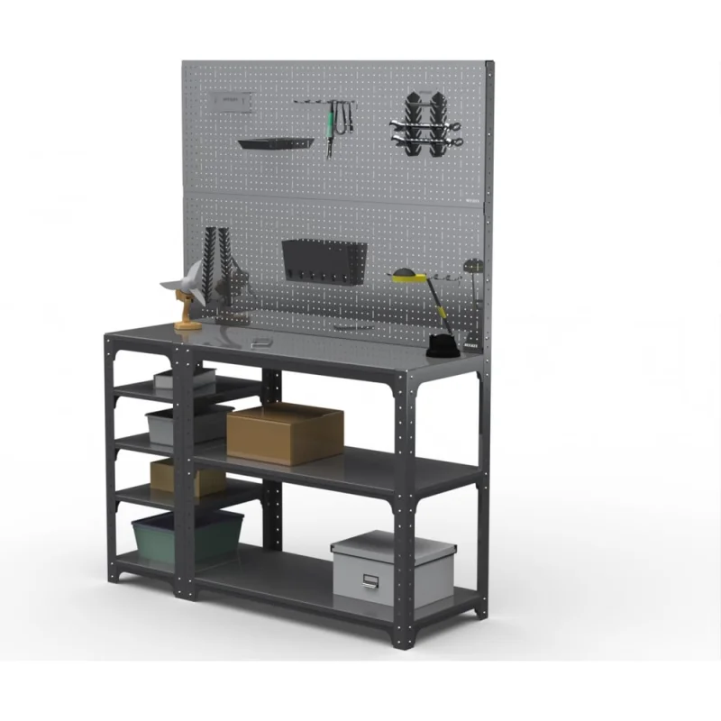 Стол-верстак ООО Металекс Metalex KIT 950х1100х600 мм, с боковыми полками, двумя перфопанелями и комплектом аксессуаров, серый 205058