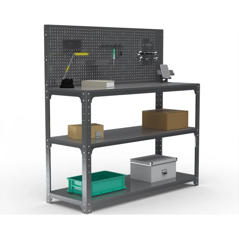Стол-верстак ООО Металекс Metalex KIT 950х1700х600 мм, две полки + перфопанель с комплектом аксессуаров, серый 205118