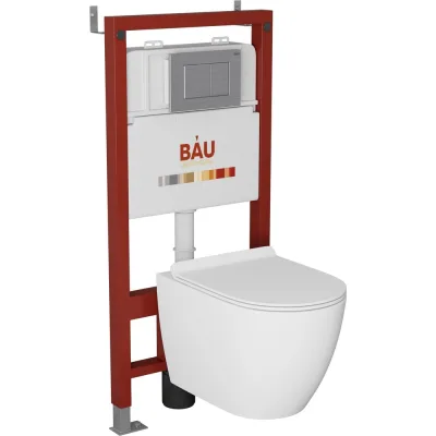 Комплект Bauedge BAU 6 в 1: инсталляция BAU PRO, унитаз подвесной безободковый Bau Dream 49,5x36, сиденье дюропласт микролифт, клавиша BAU Stil сатин Q111300-BL0001-Q00009