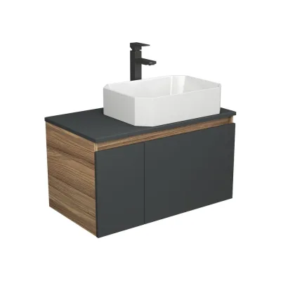Комплект для ванной Bauedge 3 предмета (тумба подвесная Bau Blackwood 80 графит + раковина BAU Hotel 51x37, смеситель высокий Hotel Black, черный) BD2720