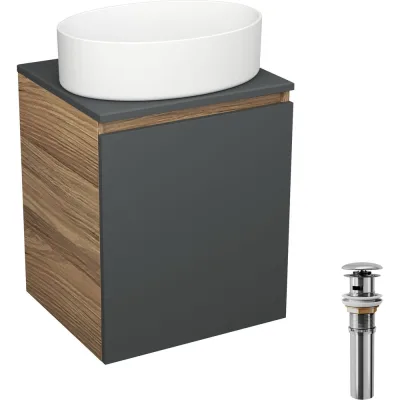 Тумба Bauedge Bau Dream Blackwood 50 графит, раковина BAU Nimb 50х36, выпуск клик-клак, хром SD4038