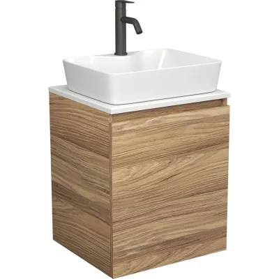 Тумба Bauedge Bau Dream Blackwood 50 с дверцей, раковина BAU Cerama 48х37 белая, смеситель Hotel Dream Black, нерж. сталь, черный SD3169