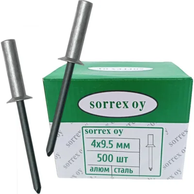 Заклепка вытяжная потайная SORREX глухая (закрытая) алюминий/сталь 4x9,5 (500штук) ASK 40010 CE 500