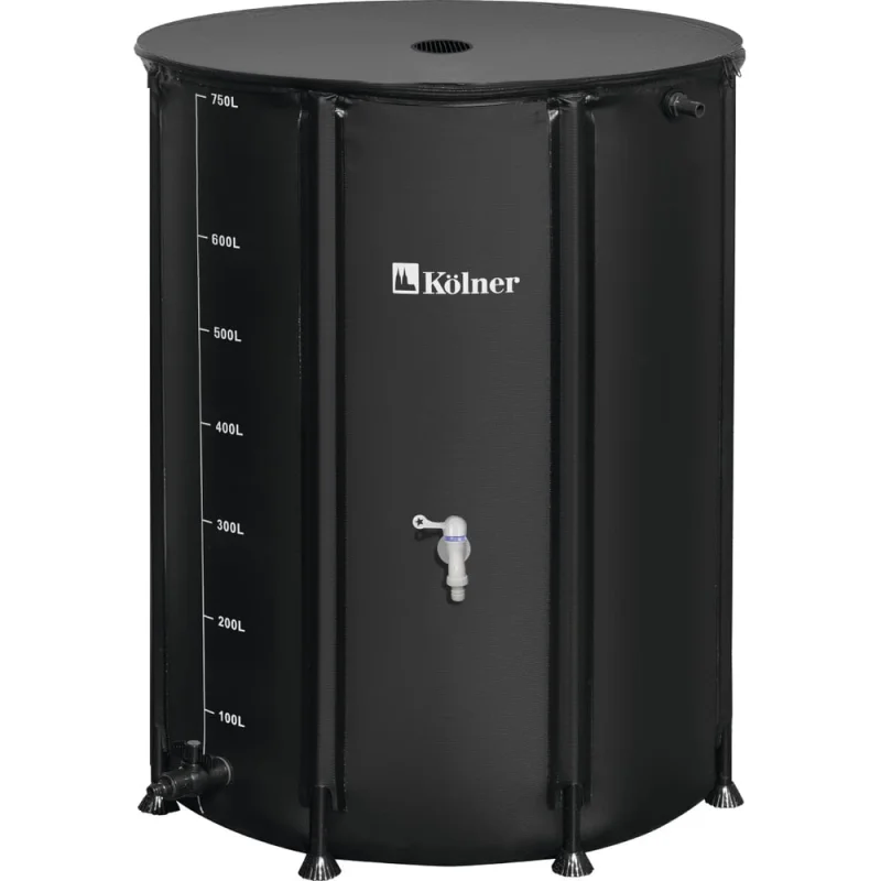 Бочка для воды Kolner KWB 750B 750 л, с краном и крышкой, ПВХ, черная, УФ-защита 8091100350