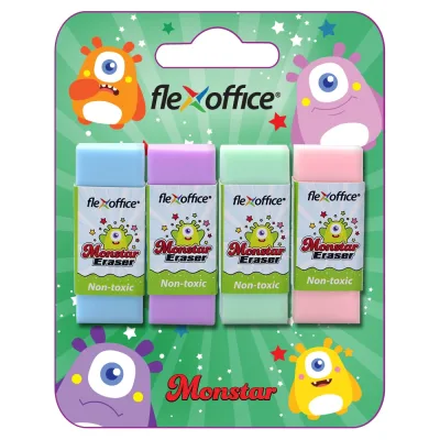 Ластик Flexoffice monstar, ассорти, 4шт, в блистере FO-E06/4B