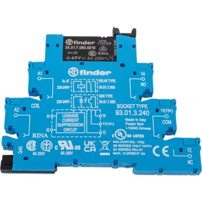 Интерфейсный модуль реле Finder, 1 CO конт. 6а 230-240в Ac, винт. зажимы, 385132400060