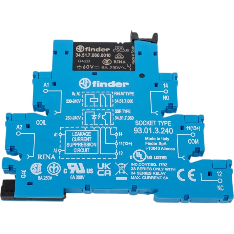 Интерфейсный модуль реле Finder, 1 CO конт. 6а 230-240в Ac, винт. зажимы, 385132400060