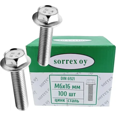 Болт с фланцем SORREX М6x16 шестигранный DIN 6921 оцинкованный 100 штук 6921-TENS-108-06-16 100