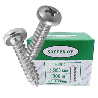 Саморез оцинкованный по металлу SORREX DIN 7981С 3,5x13 (1000штук) 7981С-1-035-013 1000