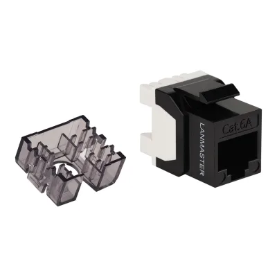 Модуль Keystone LANMASTER RJ45, неэкранированный, категория 6A, без шторки, 180 градусов, черный LAN-OK45U6A/180N-BK