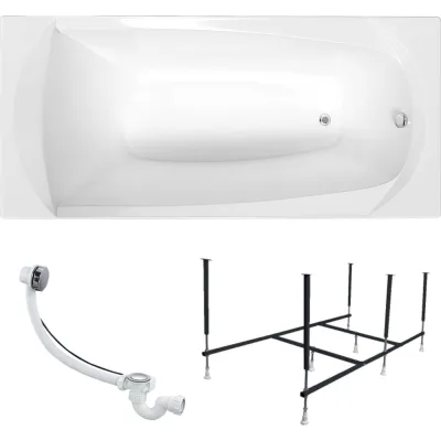 Ванна акриловая 1Marka ELEGANCE 170x70 см, в наборе 3 в 1: прямоугольная ванна, усиленный металлический каркас, слив-перелив хром 01эл1770кс2+