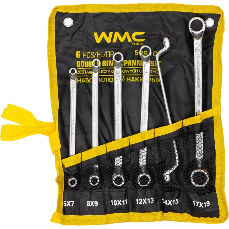 Ключи накидные WMC TOOLS отогнутые на 75 градусов, набор 6 предметов (6х7, 8х9, 10х11, 12х13, 14х15, 17х19мм) WMC-50610P(63061)