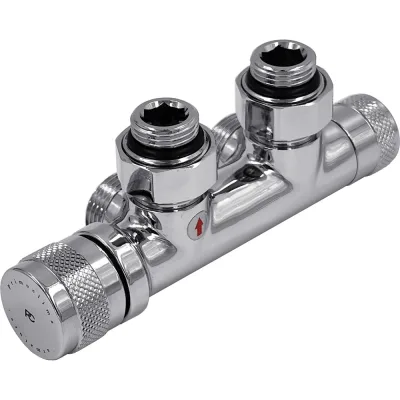 Узел нижнего подключения термостатический Primoclima Armature Lunar угловой левый 1/2х3/4Е, цвет хром PCART888AC