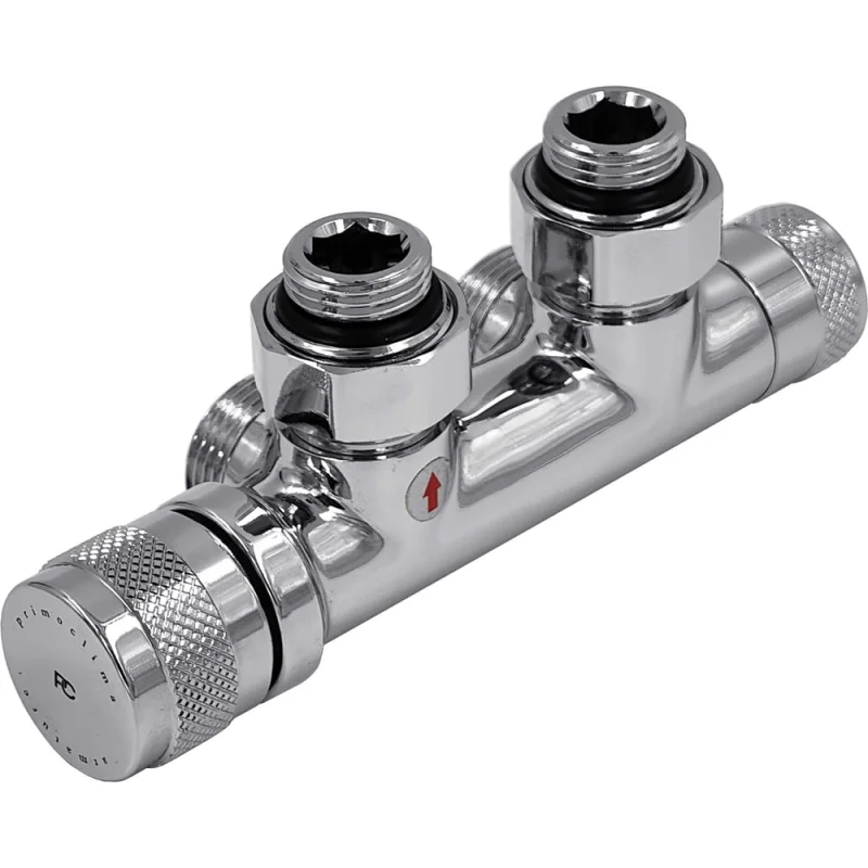 Узел нижнего подключения термостатический Primoclima Armature Lunar угловой левый 1/2х3/4Е, цвет хром PCART888AC