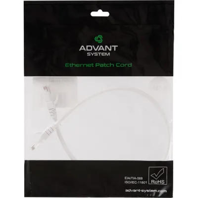 Патч-корд Advant кат. 5е, U/UTP, 4 пары (AWG24), многожильный, оболочка PVC, цвет: белый, длина: 50 см ADV5е-PC005-PW