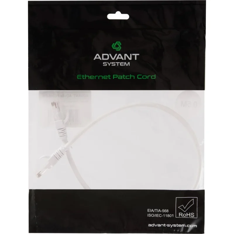 Патч-корд Advant кат. 5е, U/UTP, 4 пары (AWG24), многожильный, оболочка PVC, цвет: белый, длина: 50 см ADV5е-PC005-PW