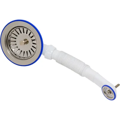 Перелив для мойки Unicorn 3 1/2" 112 мм с нерж. сеткой круглыйвинт, шток, ручка-латунь E156