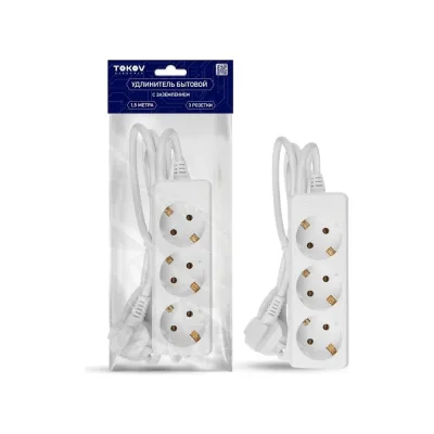 Удлинитель TOKOV ELECTRIC 3x1.5м с заземл. 10а 3x0.75 TKE-C01-BU3-1.5-075-Z