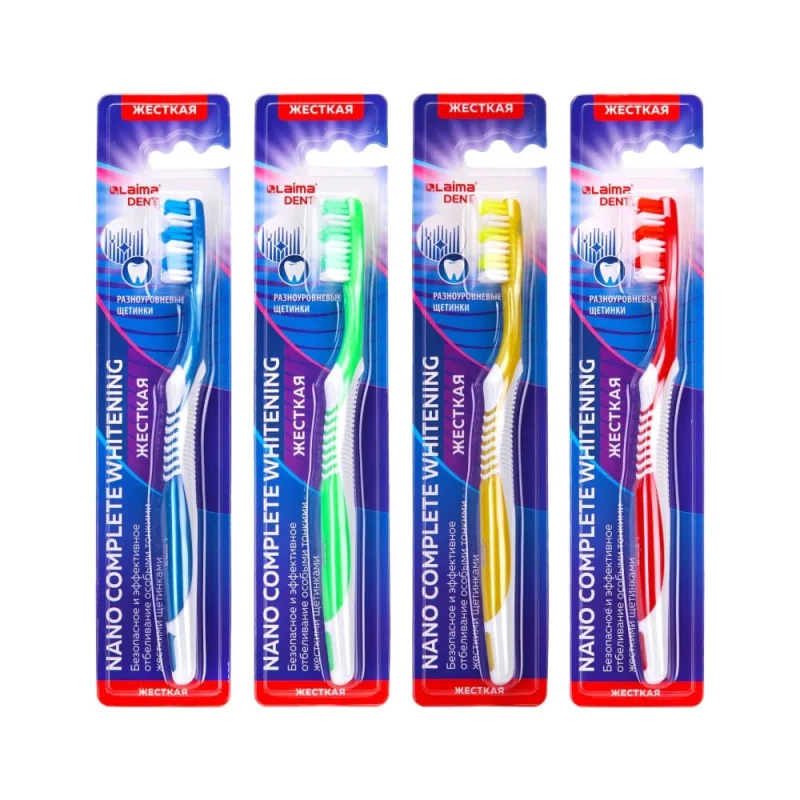 Зубная щетка жесткая LAIMA DENT Nano Complete WHITENING, безопасное отбеливание, 12 шт., 609317