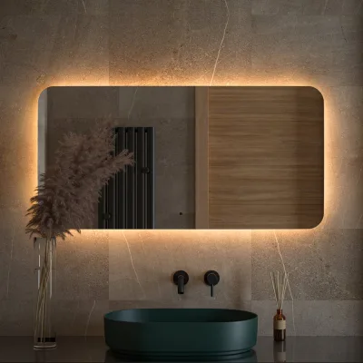 Зеркало DEFESTO с LED-подсветкой 120x60 см ИК - выключатель, Теплый белый свет OPTI DF 2818RH