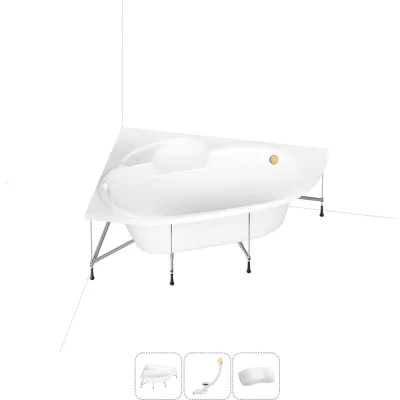 Акриловая ванна Lavinia Boho Bell Pro 20220992R в наборе 4 в 1: акриловая ванна, каркас, слив-перелив, подголовник (цвет набора золото)
