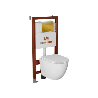 Комплект Bauedge BAU 6 в 1: инсталляция BAU PRO, унитаз подвесной торнадо Bau Dream Hurricane-3, сиденье дюропласт микролифт, клавиша BAU Stil, золото Q111300-BL0001-HQ3-Q00013
