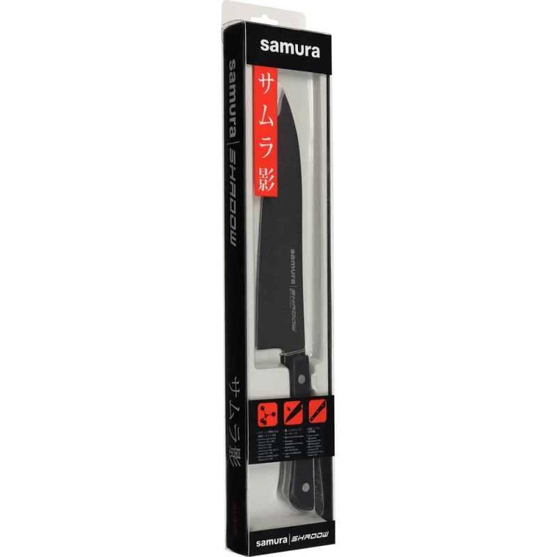 Нож кухонный Samura SHADOW Гранд Сантоку с покр. Black-coating 197мм, AUS-8, ABS пластик SH-0096/K