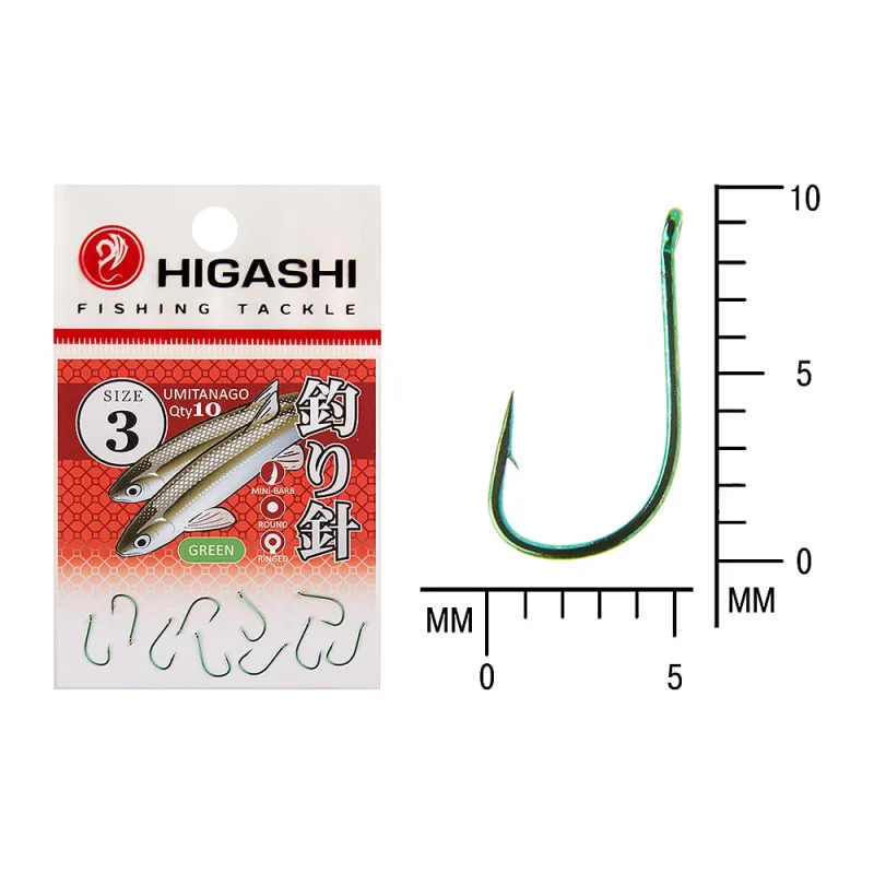 Крючок HIGASHI Umitanago ringed #3 Green 01348