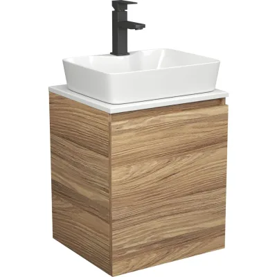 Тумба Bauedge Bau Dream Blackwood 50 с дверцей, раковина BAU Cerama 48х37 белая, смеситель Hotel Black, черный SD3167