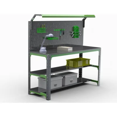 Стол металлический ООО Металекс серия KIT 750x1500x600 мм, 2-е полки + перфопанель с комплектом освещения 201144