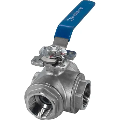 Кран шаровый NEWKEY трехходовой (L-тип) нержавеющий, AISI316 DN40 (1_1/2), (CF8M), PN40 NK-BTl40/6