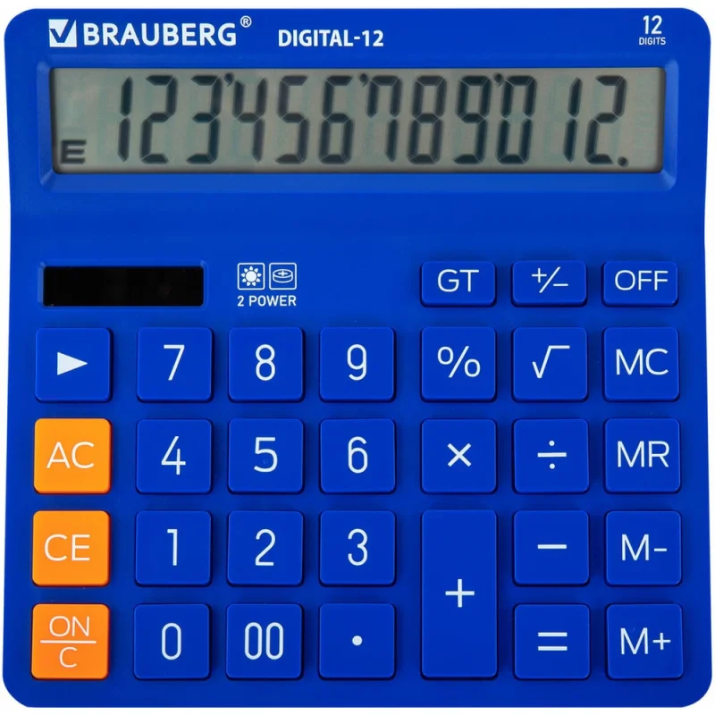 Калькулятор настольный BRAUBERG DIGITAL-12-BL 151х152 мм, 12 разрядов, двойное питание, синий 272969