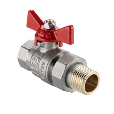 Кран шаровой латунный Valtec Base-ГОСТ 1/2 ВР(г) х 1/2 НР(ш) бабочка со сгоном прямой (VT.227S.N.04)