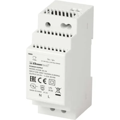 Блок питания ELCOMTECH A HDR-30-24 AC/DC на DIN рейку 30W 24V 1.25A 2х модуль УТ-00039959