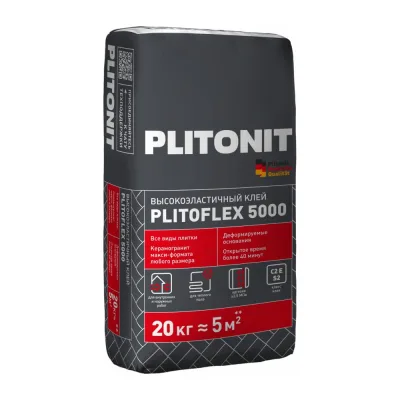 Клей PLITONIT PLITOFLEX 5000 серый высокоэластичный, 25 кг Н011538