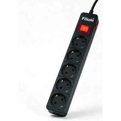 Сетевой фильтр Filum FL-SP5-1.8M-BL черный, 2200 Вт., 5 розеток, шнур 1.8 м., 00-01254068