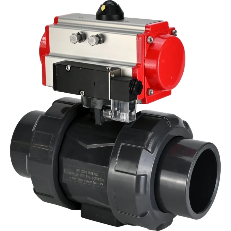 Кран шаровой НПВХ-НПВХ-E-FP-GRM-ISO Ду32 Ру10 DN.ru с пневмоприводом, пневмораспределителем D160-66446
