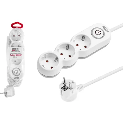 Удлинитель LEIDEN ELECTRIC 1, 5 м 3 розетки, 2, 2 кВт, с заземлением и выключателем, ПВС 3х0, 75 805041 ЦЗ-2237004810