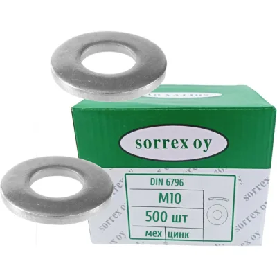 Шайба SORREX М10 DIN 6796 пружинная тарельчатая, покрытие мех. цинк, 500 штук 6796-1-10-M 500