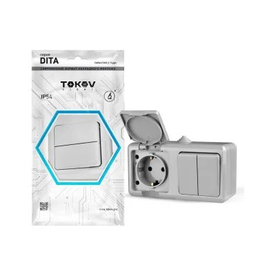 Блок оп TOKOV ELECTRIC dita (розетка 16а 250в с заземл. 2-кл. выкл. 10а) ip54 сер. TKL-DT-V2RZ-C06-IP54