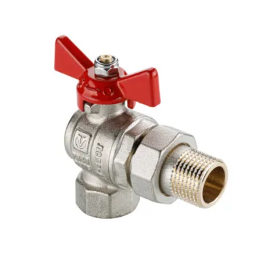 Кран шаровой латунный Valtec Base-ГОСТ 1/2 ВР(г) х 1/2 НР(ш) бабочка со сгоном угловой (VT.228S.N.04)