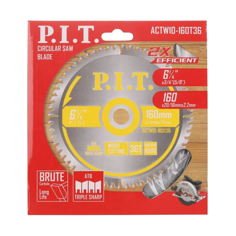 Диск пильный по дереву P.I.T. 160x20/16x2.2 мм 36T, тип зуба ATB ACTW10-160T36