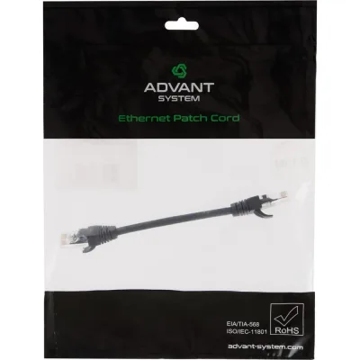 Патч-корд Advant кат. 5е, U/UTP, 4 пары (AWG24), многожильный, оболочка LSZH, цвет: черный, длина: 15 см ADV5е-PC0015-LBL