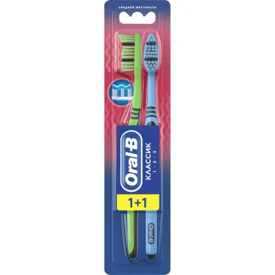 Зубная щетка ORAL-B 1 2 3 Классик 40 средняя 2 шт 0051021058