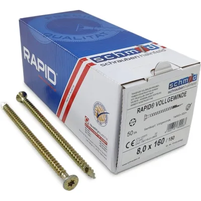 Шурупы Simpson Schmid Rapid FT SK Half-tip 8.0x160/150 TX40 (Жёлтый цинк, полная резьба, потай, 50 шт.) 1935740801600001