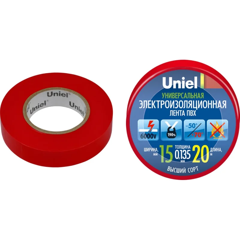 Изоляционная лента Uniel 20/15/01 RED UIT-135P 4487