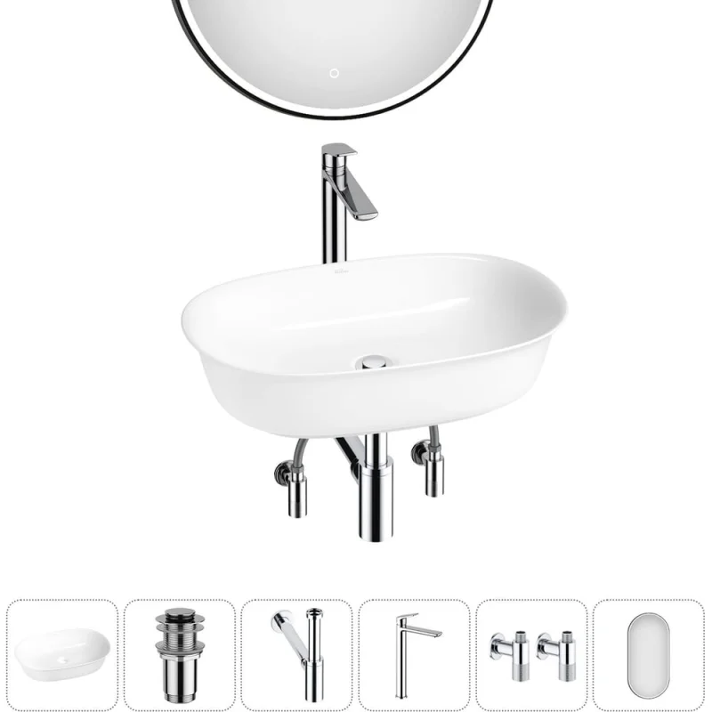 Акционный набор Wellsee 6 в 1 Brillant iCon накладная раковина 60x40 см 20218737R